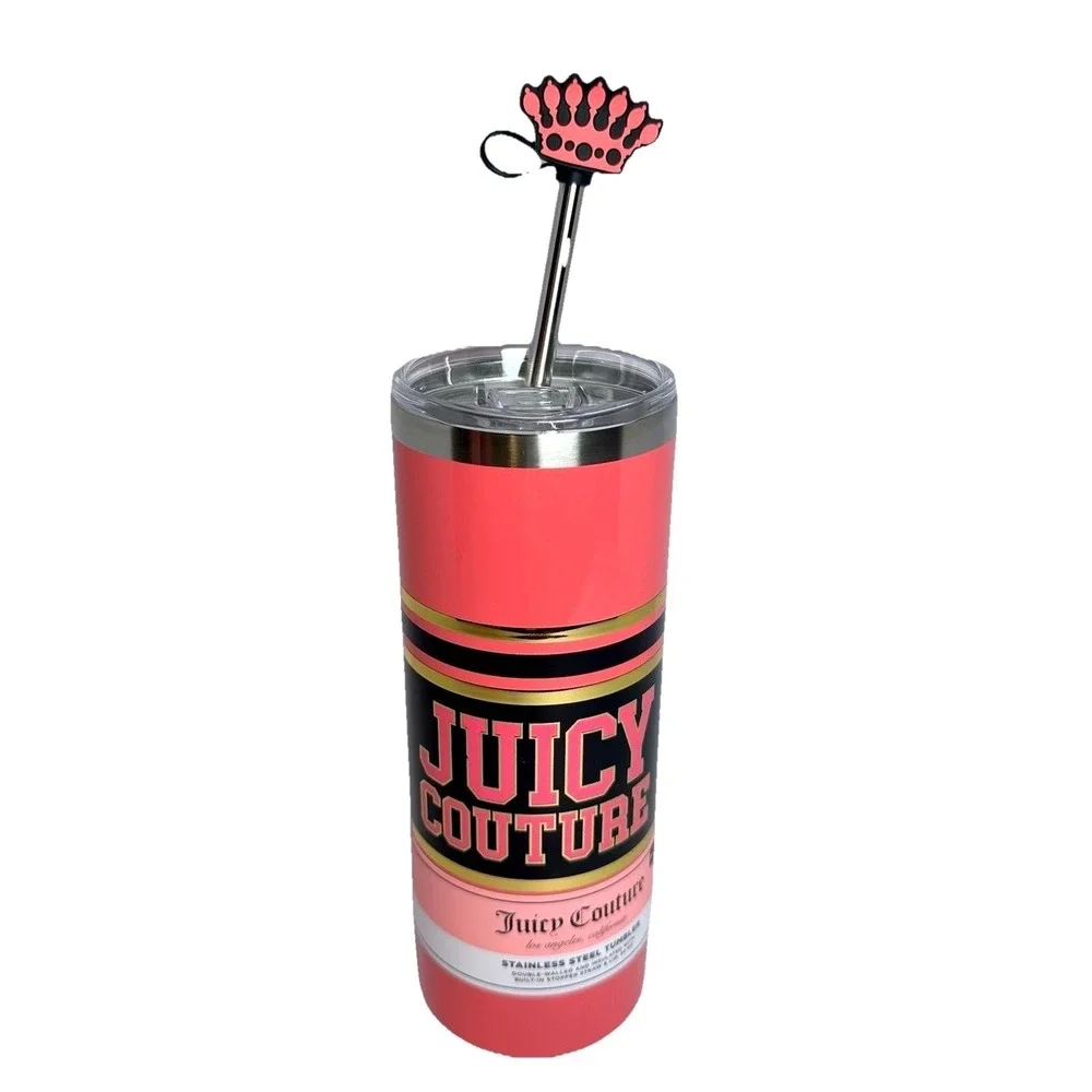 Juicy Couture Pink Black Gold Varsity Logo Stainless Steel Tumbler 24 Oz